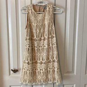 NWT never worn cream and tan lace mini dress. Non smoking home. Size medium.